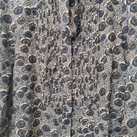 Salvatore Ferragamo Blouse Button Up Animal Print Tie Neck Brown Size 40 Silk - Picture 2 of 7